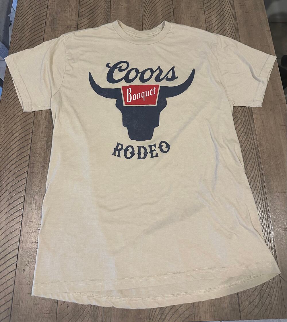 Coors Banquet Rodeo T-Shirt Mens Large Beige Short Sleeve Graphic Tee Beer Merch